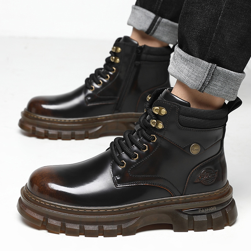 Martin Boots - Muške visoke čizme od mikrovlaknastog kože, unutarnji dio s umjetnim krznom, PVC potplat, niski potpetica 1-3 cm