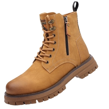 Ghete Martin pentru bărbați, înalte, stil britanic, căptușite cu fleece, partea superioară din split leather, talpă din cauciuc