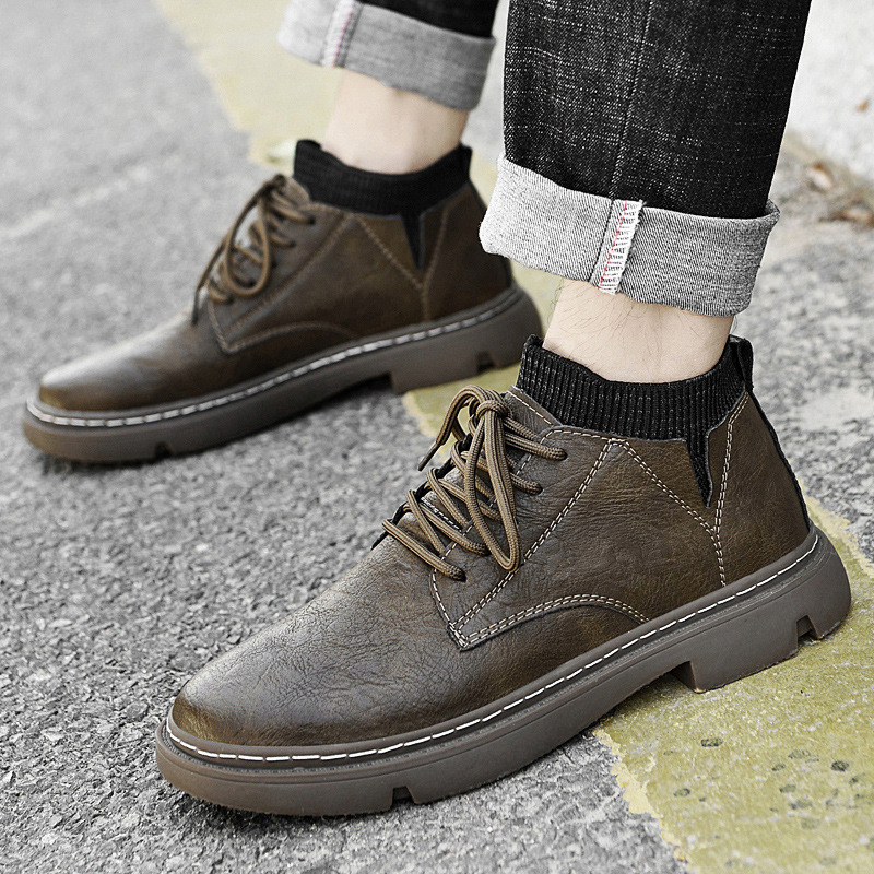 Martin saapad meestele, 4,5 cm tõstmine, keskmise kõrgusega, kahekihilise veisnahaga ülemine, kummist tald