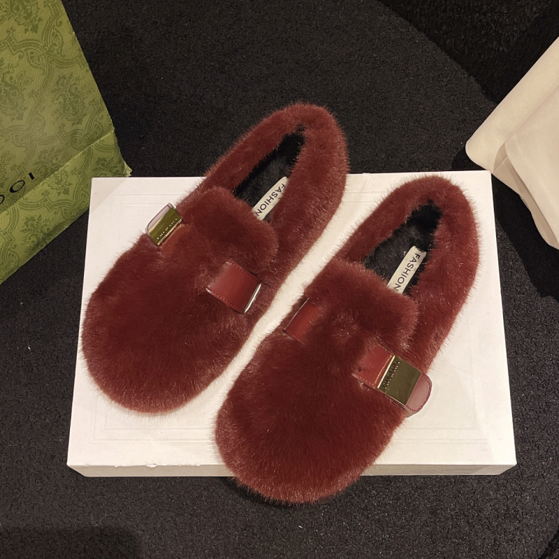 Női Mary Jane cipő szőrmés béléssel, PU felsőrésszel, műszőrös belsővel, gumitalppal, kerek orr, középmagas szár, 2025 őszi-téli kiadás