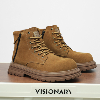 Martin ботуши за мъже, връх от телешки замш, гумена подметка, нисък дебел ток 1-3 cm, страничен цип, есен