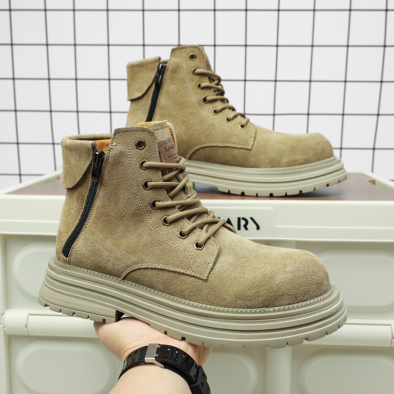 Martin ботуши за мъже, връх от телешки замш, гумена подметка, нисък дебел ток 1-3 cm, страничен цип, есен