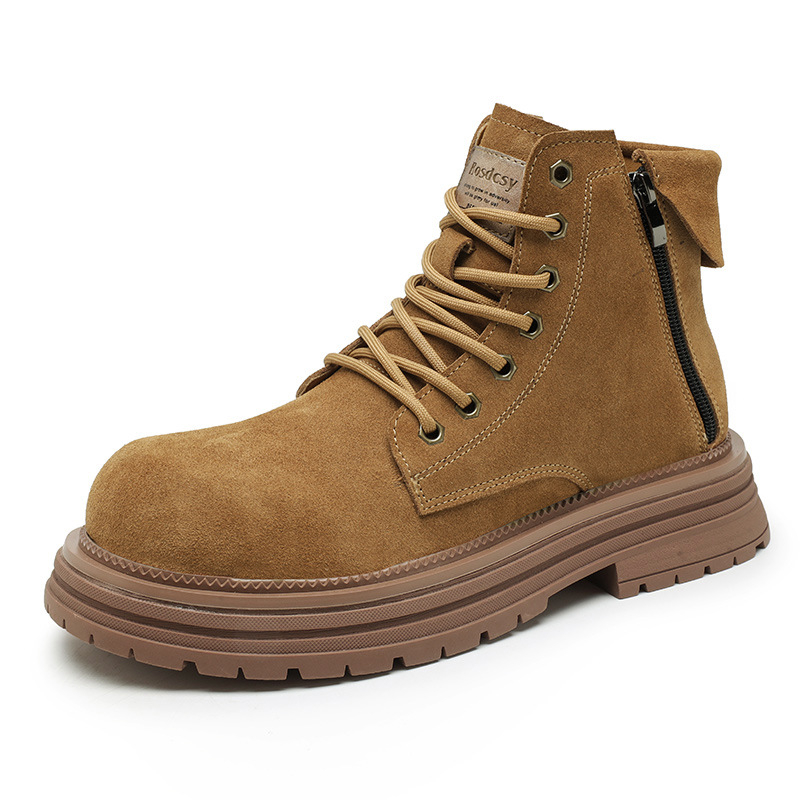 Martin ботуши за мъже, връх от телешки замш, гумена подметка, нисък дебел ток 1-3 cm, страничен цип, есен