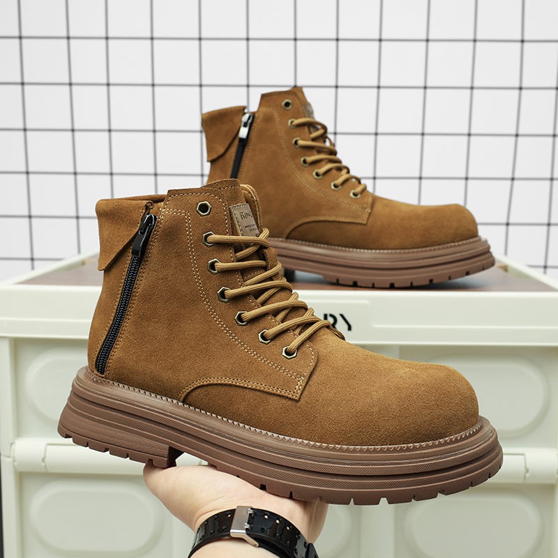 Martin ботуши за мъже, връх от телешки замш, гумена подметка, нисък дебел ток 1-3 cm, страничен цип, есен