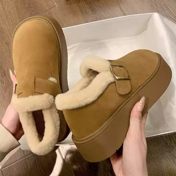 Loafers dama cu talpă groasă, suprafață velur, căptușeală plușată, talpă din cauciuc, închidere slip-on