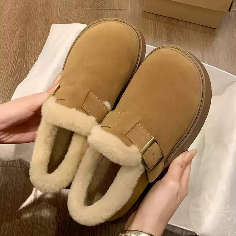 Loafers dama cu talpă groasă, suprafață velur, căptușeală plușată, talpă din cauciuc, închidere slip-on