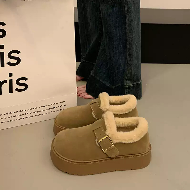 Loafers dama cu talpă groasă, suprafață velur, căptușeală plușată, talpă din cauciuc, închidere slip-on