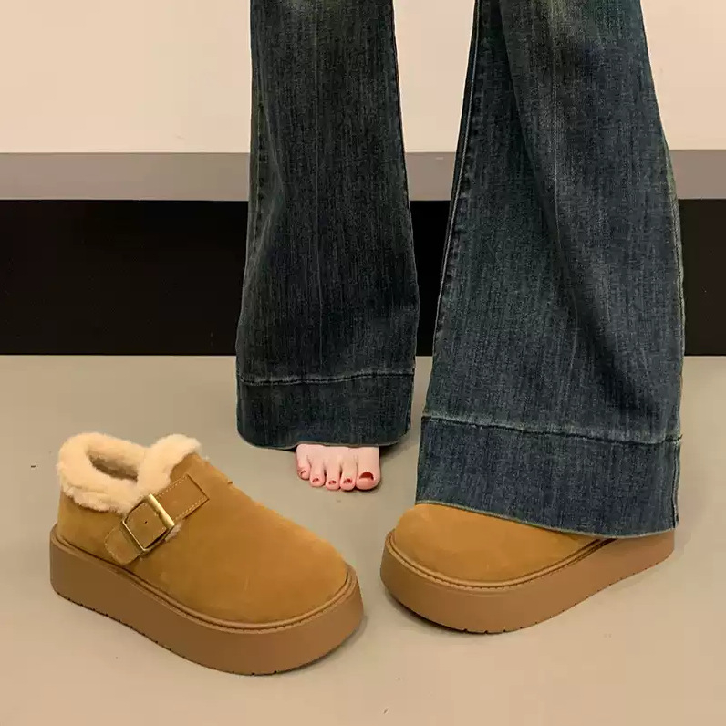 Loafers dama cu talpă groasă, suprafață velur, căptușeală plușată, talpă din cauciuc, închidere slip-on