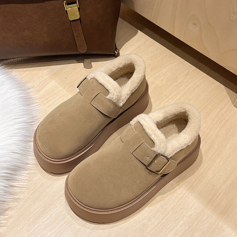 Loafers dama cu talpă groasă, suprafață velur, căptușeală plușată, talpă din cauciuc, închidere slip-on