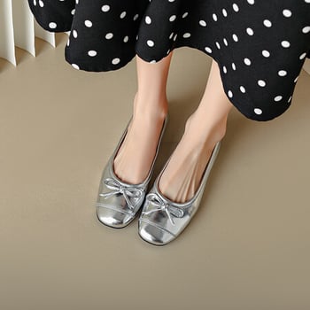 Női masnis lapos talpú loaferek, balerina-stílusú, marhabőrből, alacsony felsőrésszel, gumitalppal