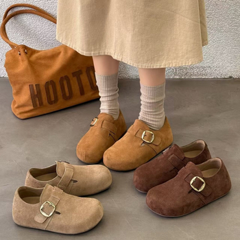 Női Birkenstock-stílusú loafer nubuk bőrszövet, plüss belső, Velcro-zárás, gumi talp, 3–5 cm magasság növelés