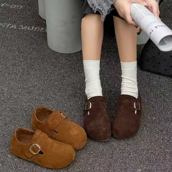 Női Birkenstock-stílusú loafer nubuk bőrszövet, plüss belső, Velcro-zárás, gumi talp, 3–5 cm magasság növelés