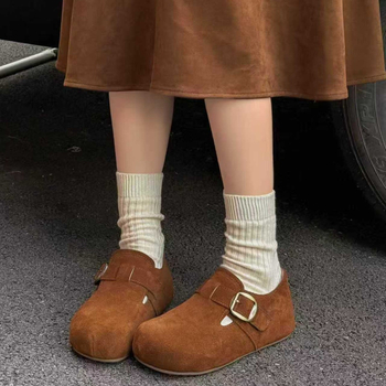 Női Birkenstock-stílusú loafer nubuk bőrszövet, plüss belső, Velcro-zárás, gumi talp, 3–5 cm magasság növelés