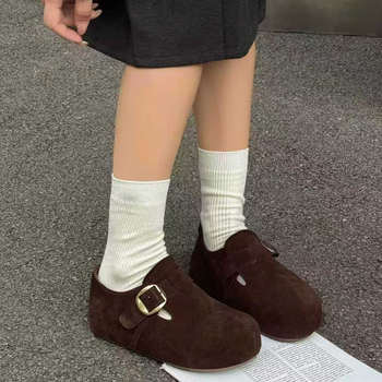 Női Birkenstock-stílusú loafer nubuk bőrszövet, plüss belső, Velcro-zárás, gumi talp, 3–5 cm magasság növelés