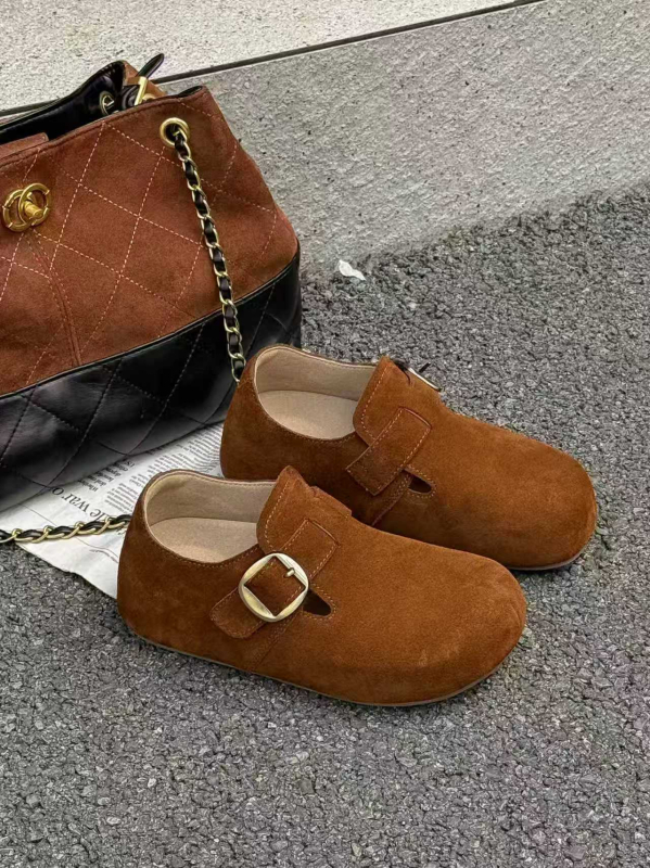 Női Birkenstock-stílusú loafer nubuk bőrszövet, plüss belső, Velcro-zárás, gumi talp, 3–5 cm magasság növelés