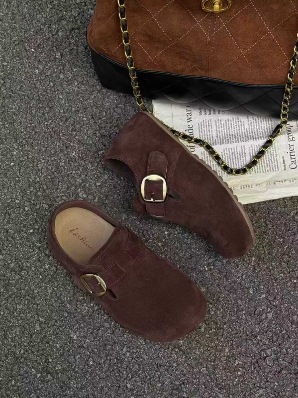 Női Birkenstock-stílusú loafer nubuk bőrszövet, plüss belső, Velcro-zárás, gumi talp, 3–5 cm magasság növelés