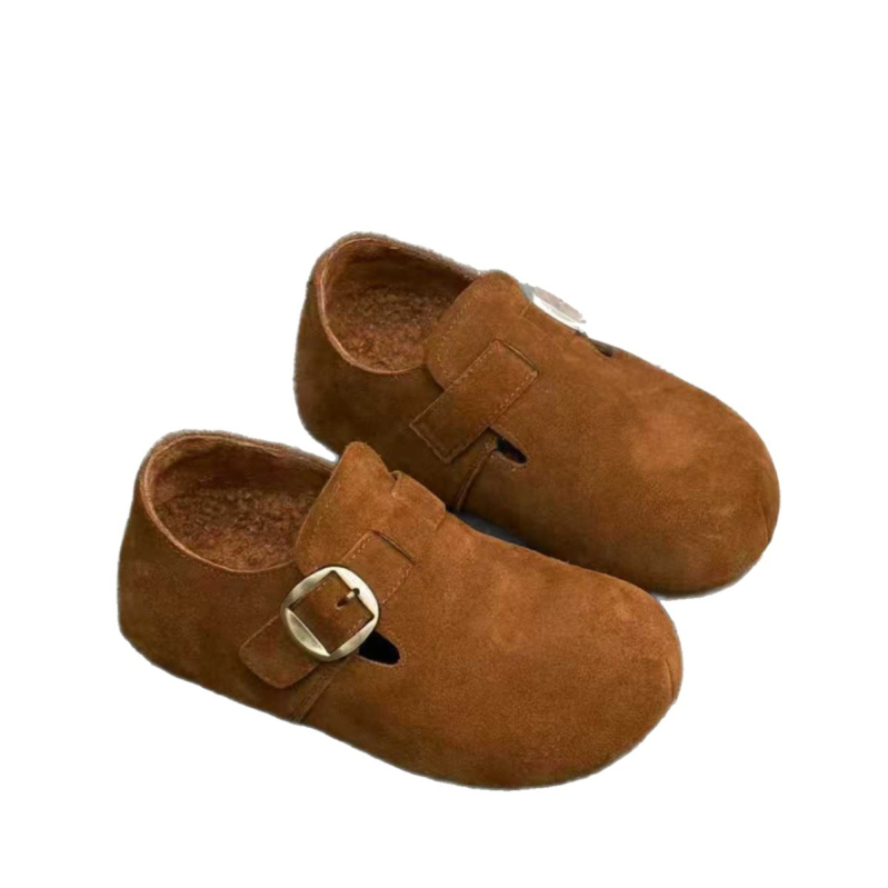 Női Birkenstock-stílusú loafer nubuk bőrszövet, plüss belső, Velcro-zárás, gumi talp, 3–5 cm magasság növelés