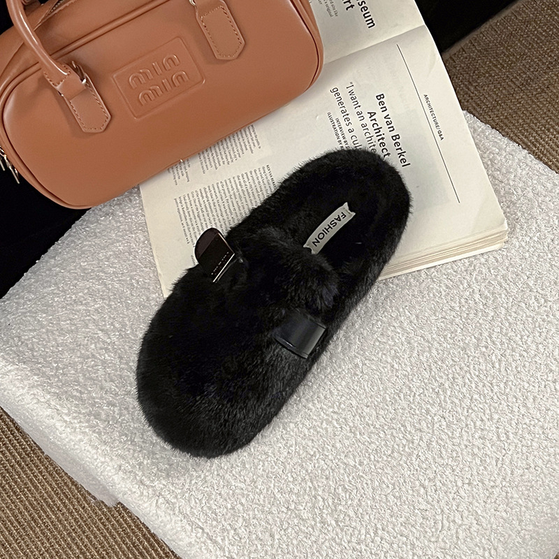 Ženske slip-on mokasine papuče s umjetnom vunom iznutra, PU gornji dio, debela gumena potplat, zima 2024