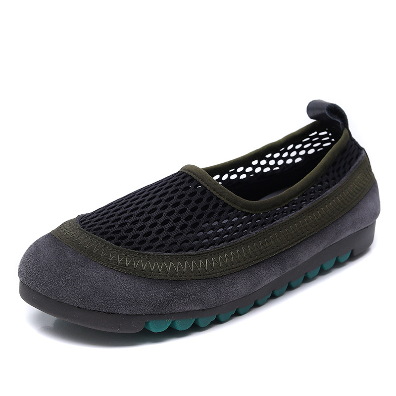 Loafers din plasă pentru femei – vârf rotund, partea superioară respirabilă din plasă, fără șireturi, talpă din cauciuc, branț din piele de porc