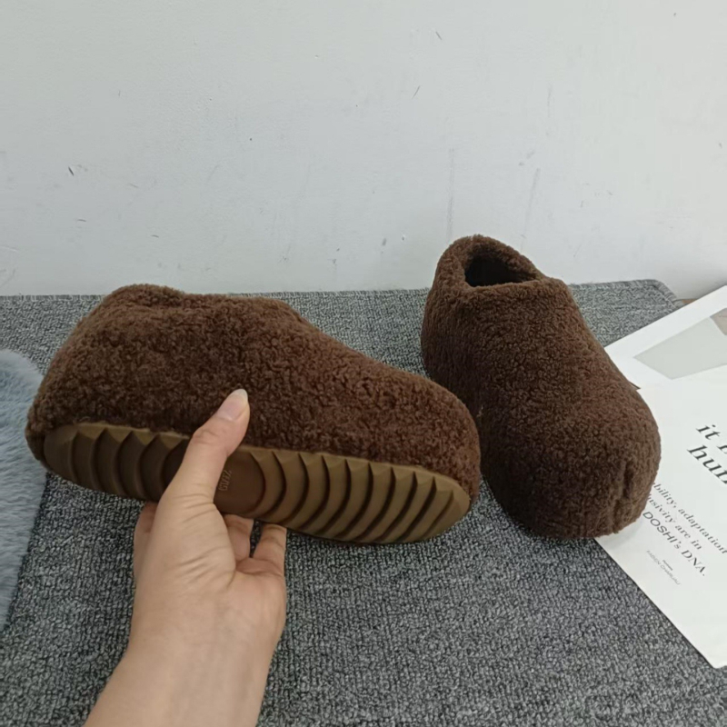 Loafers de iarnă pentru femei, din lână artificială de miel, căptușeală din pluș scurt sintetic, talpă din cauciuc, toc înalt 6-8 cm