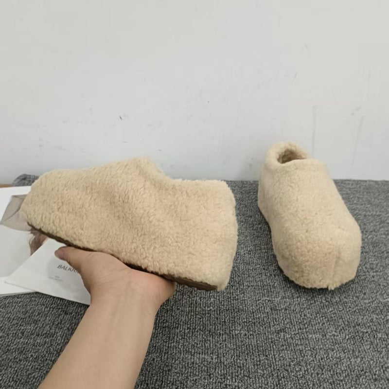 Loafers de iarnă pentru femei, din lână artificială de miel, căptușeală din pluș scurt sintetic, talpă din cauciuc, toc înalt 6-8 cm