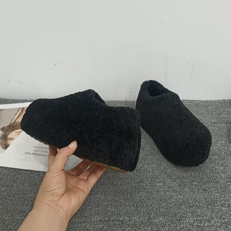Loafers de iarnă pentru femei, din lână artificială de miel, căptușeală din pluș scurt sintetic, talpă din cauciuc, toc înalt 6-8 cm