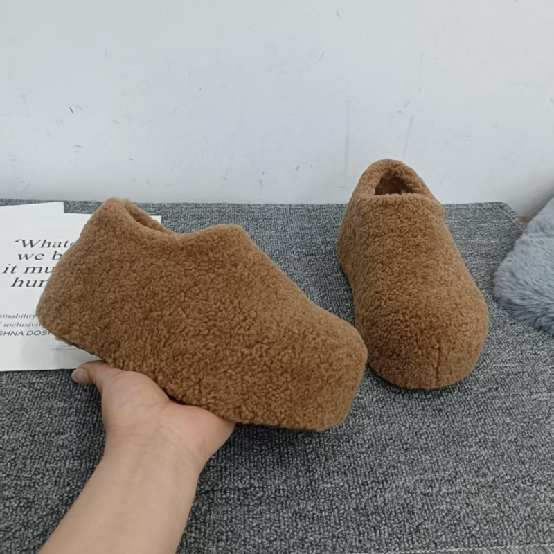 Loafers de iarnă pentru femei, din lână artificială de miel, căptușeală din pluș scurt sintetic, talpă din cauciuc, toc înalt 6-8 cm