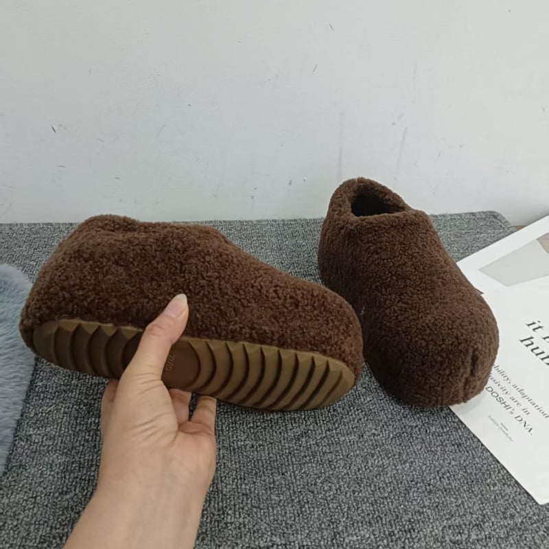 Loafers de iarnă pentru femei, din lână artificială de miel, căptușeală din pluș scurt sintetic, talpă din cauciuc, toc înalt 6-8 cm