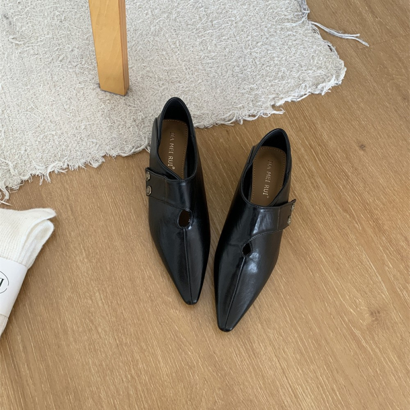 Moterų bateliai su aštriu pirštu, viršutinė medžiaga: superfibra, žemas plokščias kulnas, PU pada, vidpadis mikropluošto