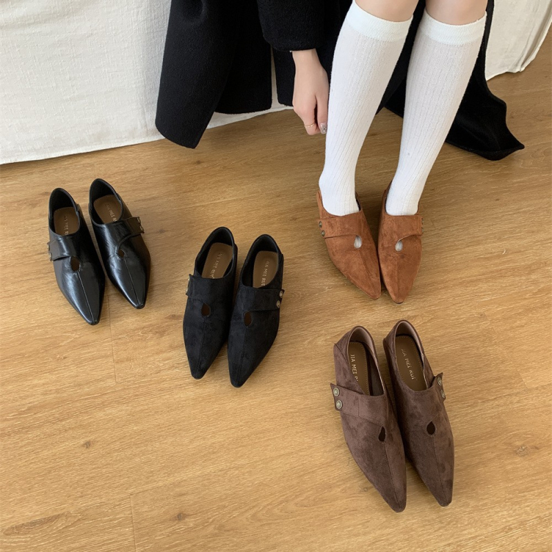 Moterų bateliai su aštriu pirštu, viršutinė medžiaga: superfibra, žemas plokščias kulnas, PU pada, vidpadis mikropluošto