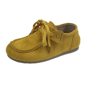Ženski nubuk loafers s prednjim vezivanjem, zaobljen vrh, gumeni potplat, PU uložak, visina potpetice 3–5 cm