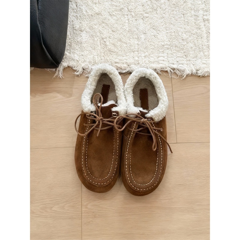 Ženske kožne loaferice s plišanim podstavom, vezanje, gumeni potplat, peta 3-5 cm