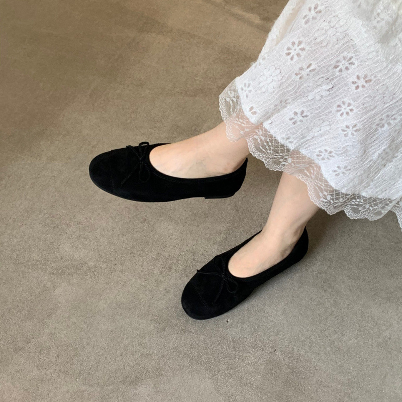 Moterys balerininiai bateliai su apvalia nosimi, nubuk viršus, žemas plokščias kulnas, guma padas, įdaila iš sintetinio trumpo pūko