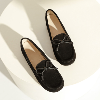 Női Bean Shoes, valódi disznó bőrből készült felsőrész, légáteresztő bélés, gumírozott csúszásmentes talp, slip-on, alacsony sarok 1–3 cm