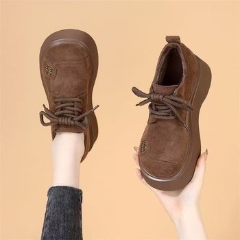 Ženske zimske loaferice s podstavom od umjetnog krzna, gornji dio od suedea, unutarnja od umjetne kože, PVC potplat, ravna peta, korejski stil