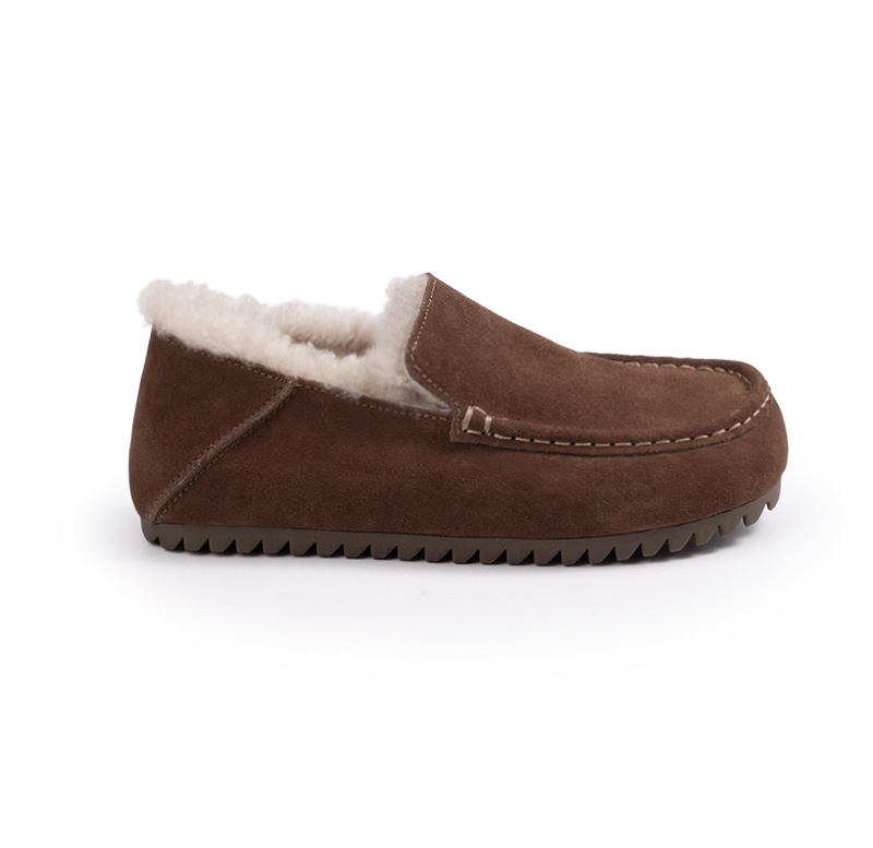 Naistele nahast loaferid, Slip-On, 4 cm kõrgusega, ümmarguse varbaga, paks kummist tald