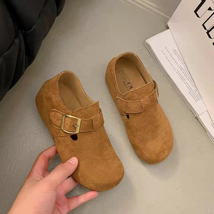 Loafers με σουέντ επάνω, στρογγυλή μύτη, μεσαίο ύψος τακουνιού 3-5 εκ, σόλα από καουτσούκ