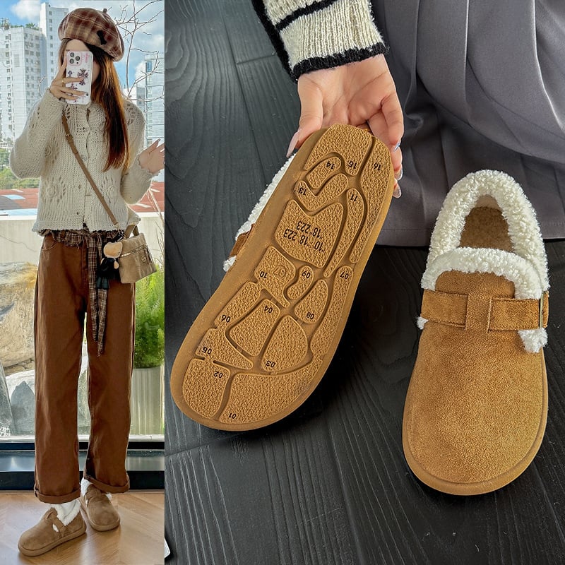 Dámske zimné semišové slip-on topánky s fleecovou podšívkou, guľatý špička, nízky opätok 1–3 cm, textilná stielka