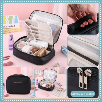 Козметична и тоалетна чанта за пътуване — водоустойчива, полиестер, модел с букви, подплата полиестер, цип