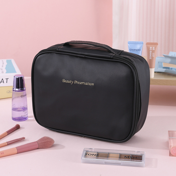 Козметична и тоалетна чанта за пътуване — водоустойчива, полиестер, модел с букви, подплата полиестер, цип