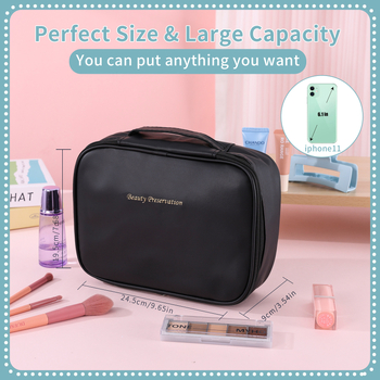 Козметична и тоалетна чанта за пътуване — водоустойчива, полиестер, модел с букви, подплата полиестер, цип