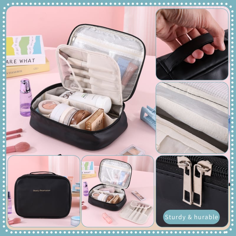 Козметична и тоалетна чанта за пътуване — водоустойчива, полиестер, модел с букви, подплата полиестер, цип