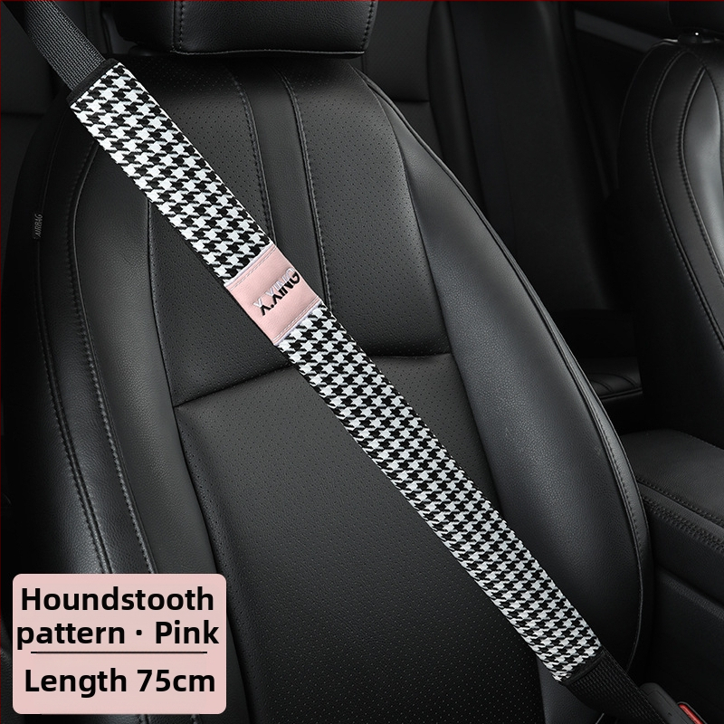 Automobiļa drošības jostas plecu pārvalks ar haundstooth rakstu, garāks, paredzēts automobiļiem un kravas automobiļiem, zīmols red chrysanthemum, pielāgojams.