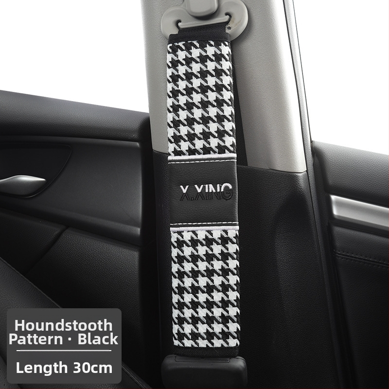 Automobiļa drošības jostas plecu pārvalks ar haundstooth rakstu, garāks, paredzēts automobiļiem un kravas automobiļiem, zīmols red chrysanthemum, pielāgojams.