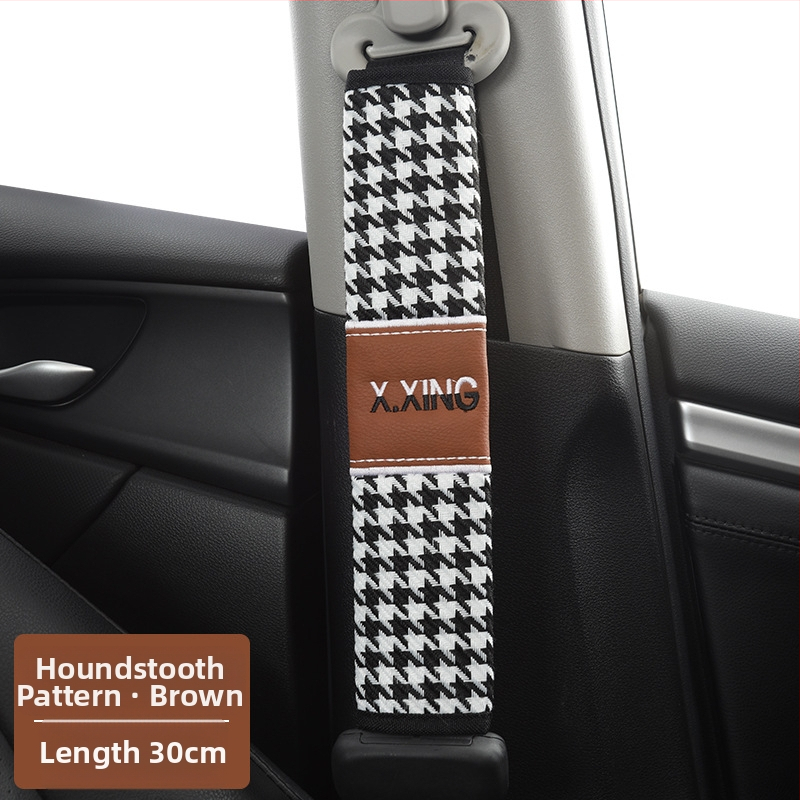 Automobiļa drošības jostas plecu pārvalks ar haundstooth rakstu, garāks, paredzēts automobiļiem un kravas automobiļiem, zīmols red chrysanthemum, pielāgojams.