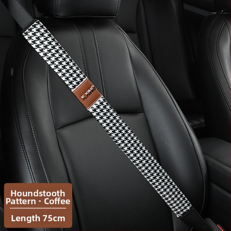 Automobiļa drošības jostas plecu pārvalks ar haundstooth rakstu, garāks, paredzēts automobiļiem un kravas automobiļiem, zīmols red chrysanthemum, pielāgojams.