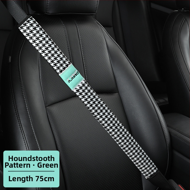 Automobiļa drošības jostas plecu pārvalks ar haundstooth rakstu, garāks, paredzēts automobiļiem un kravas automobiļiem, zīmols red chrysanthemum, pielāgojams.