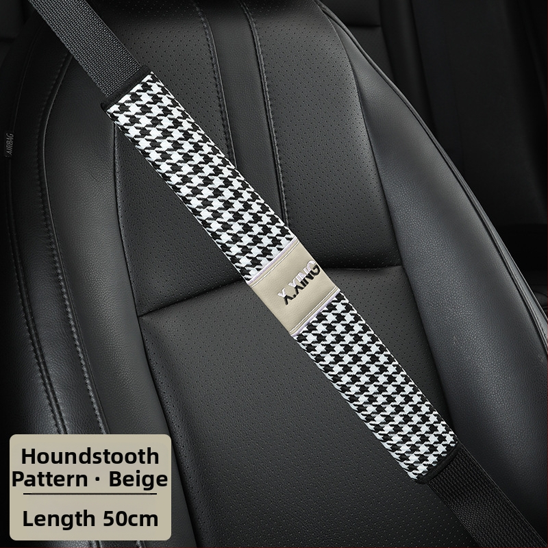 Automobiļa drošības jostas plecu pārvalks ar haundstooth rakstu, garāks, paredzēts automobiļiem un kravas automobiļiem, zīmols red chrysanthemum, pielāgojams.