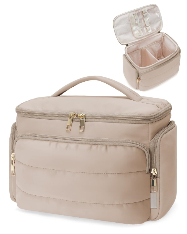 Női kozmetikai táska, többfunkciós toalett organizer, geometriai mintázatú nylon anyag poliészter béléssel, vízálló, 400 g