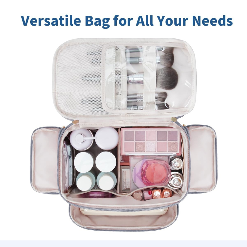 Női kozmetikai táska, többfunkciós toalett organizer, geometriai mintázatú nylon anyag poliészter béléssel, vízálló, 400 g